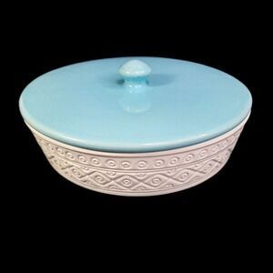 Crate and Barrel Tiago Covered Dish Tortilla Server Blue Lid‎ Portugal Ceramic